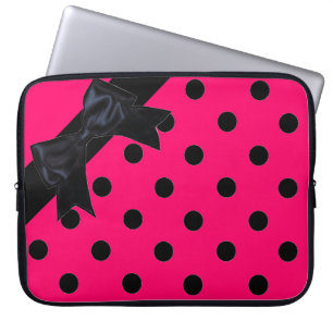 Housse Pour Ordinateur Portable Poche d'ordinateur portable pois noir rose vif