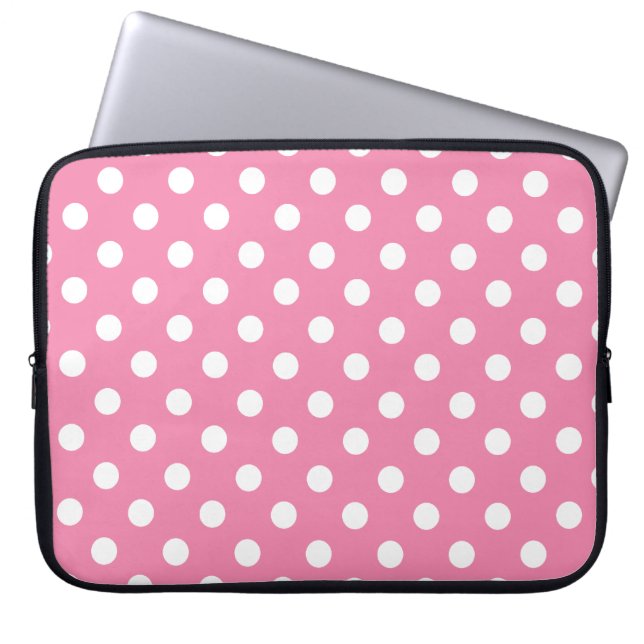 Housse Pour Ordinateur Portable Point de polka rose et blanc (Devant)