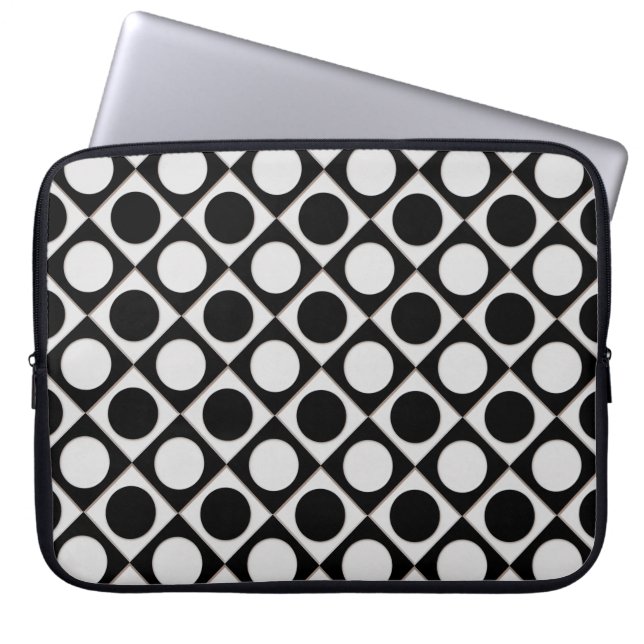 Housse Pour Ordinateur Portable Points & Carrés / noir blanc + vos idées (Devant)