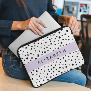 Housse Pour Ordinateur Portable Points dalmatiens, Spots, Noir et Blanc, Votre nom
