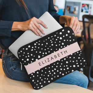 Housse Pour Ordinateur Portable Points dalmatiens, Spots, Noir et Blanc, Votre nom