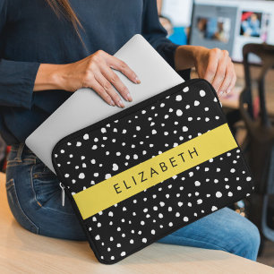Housse Pour Ordinateur Portable Points dalmatiens, Spots, Noir et Blanc, Votre nom