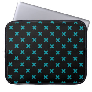 Housse Pour Ordinateur Portable points de croix turquoises sur noir