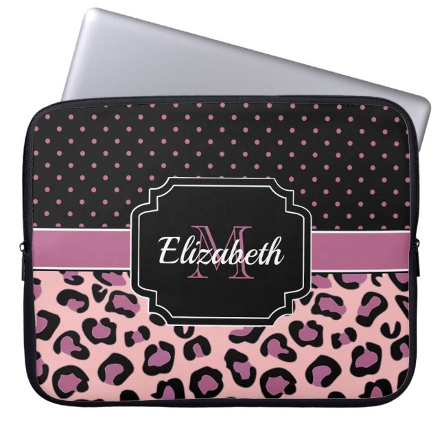 Housse Pour Ordinateur Portable Points et Empreintes de léopard (Devant)