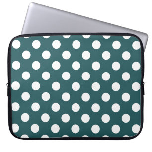 Housse Pour Ordinateur Portable Pois blancs sur turquoise
