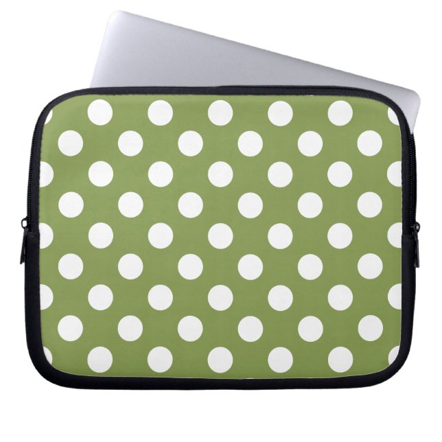 Housse Pour Ordinateur Portable Pois blancs sur vert olive (Devant)