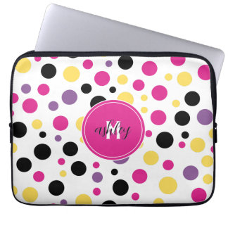 Housse Pour Ordinateur Portable Pois de monogrammes blancs roses chauds