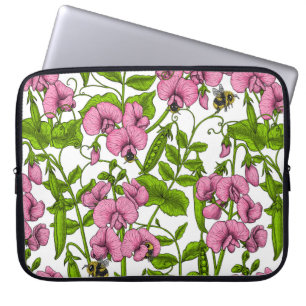 Housse Pour Ordinateur Portable Pois doux et bourdons, rose, vert et blanc