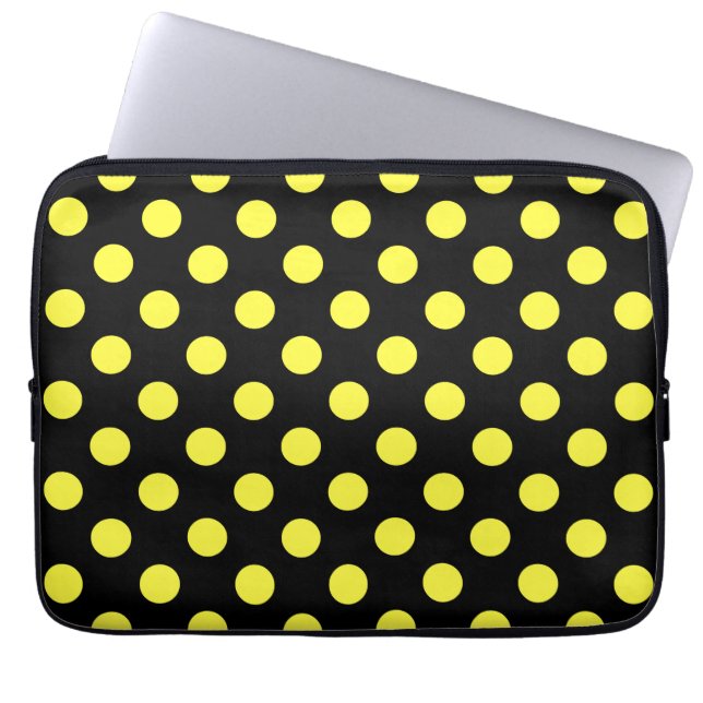 Housse Pour Ordinateur Portable Pois jaunes sur fond noir (Devant)