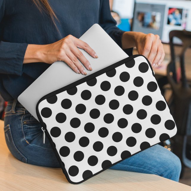 Housse Pour Ordinateur Portable Pois, Motif Polka Dot, noir et blanc (Créateur téléchargé)