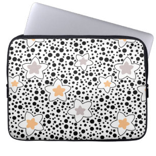 Housse Pour Ordinateur Portable Pois noir et blanc rétro avec étoiles
