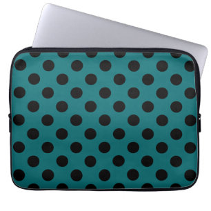 Housse Pour Ordinateur Portable Pois noirs en turquoise