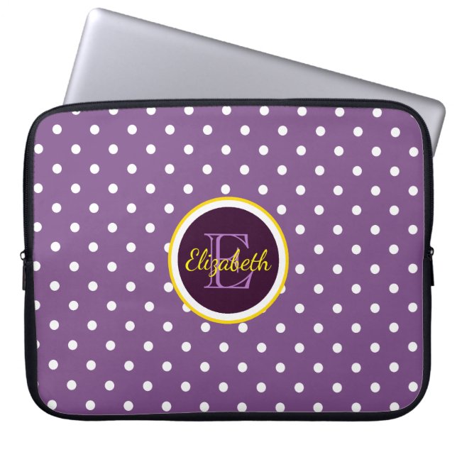 Housse Pour Ordinateur Portable Pois violets Monogrammes modernes (Devant)