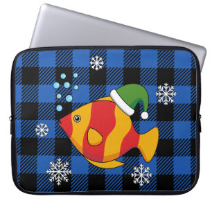 Housse Pour Ordinateur Portable Poisson de dessin animé tropical de Noël sur motif