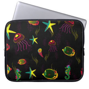 Housse Pour Ordinateur Portable Poisson jaune, noir et marron sans soudure motif.