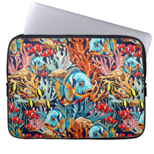 Housse Pour Ordinateur Portable Poissons Tropicaux Couleurs Vives Ambiance Été
