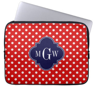 Housse Pour Ordinateur Portable Polka blanc rouge Point Marine Quatrefoin 3 Monogr