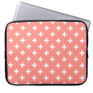 Housse Pour Ordinateur Portable Polka blanche croise sur la pêche