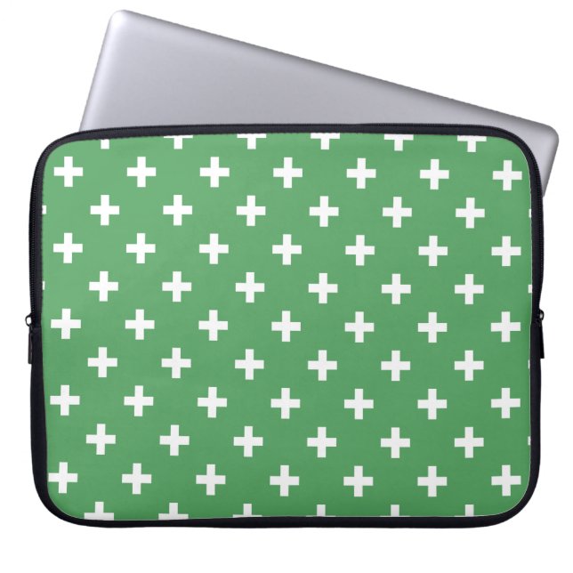 Housse Pour Ordinateur Portable Polka blanche croise sur vert (Devant)
