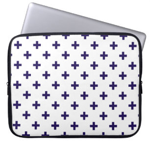 Housse Pour Ordinateur Portable Polka bleu marine croise sur blanc