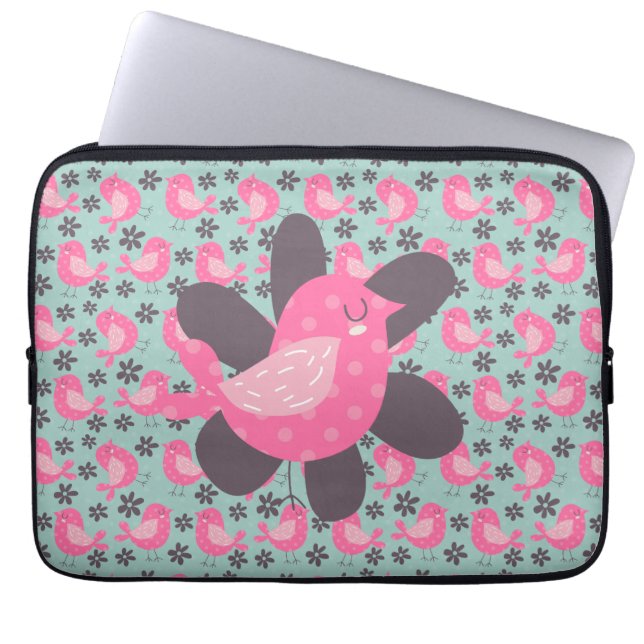 Housse Pour Ordinateur Portable Polka Dot Birds and Flowers (Devant)