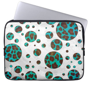 Housse Pour Ordinateur Portable Polka Dot Cow Impression Brown et Turquoise