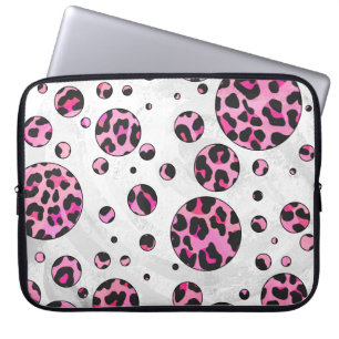 Housse Pour Ordinateur Portable Polka Leopard Pot noir et rose chaud