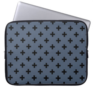 Housse Pour Ordinateur Portable Polka noire croise sur bleu-gris