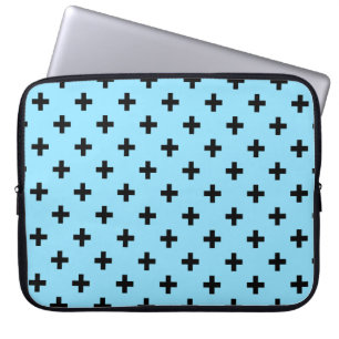 Housse Pour Ordinateur Portable Polka noire croise sur le bleu bébé