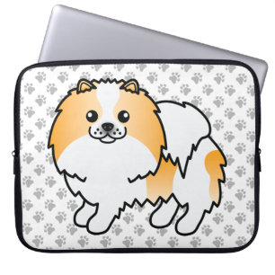 Housse Pour Ordinateur Portable Pomeranian Parti-Coleur Orange Chien Mignon & Patt