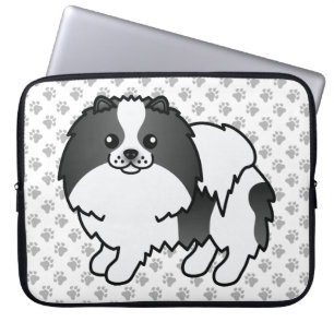 Housse Pour Ordinateur Portable Pomeranian Parti-Couleur Noir Chien Mignon & Patte