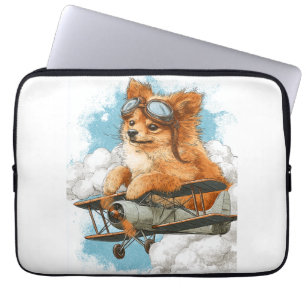 Housse Pour Ordinateur Portable Poméranien pilote � Chien As Volant