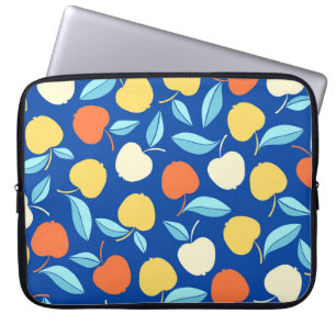 Housse Pour Ordinateur Portable Pommes feuilles, arrière - plan bleu, motif transp