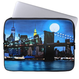 Housse Pour Ordinateur Portable Pont Brooklyn sous une Pleine lune