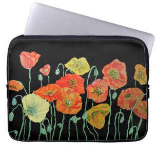 Housse Pour Ordinateur Portable Poppies orange et noires floral rouge orange
