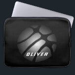 Housse Pour Ordinateur Portable Portable de sport de basket-ball noir en argent mé<br><div class="desc">Manche portable Metallic Silver Black Basketball Ball Sports. Ajoutez votre nom.</div>
