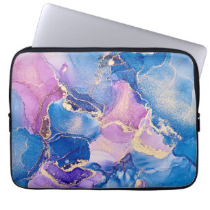 Housse Pour Ordinateur Portable Portable en marbre bleu, art abstrait