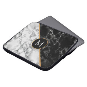 Housse Pour Ordinateur Portable Portable en marbre noir blanc Sleeve Your Letter -
