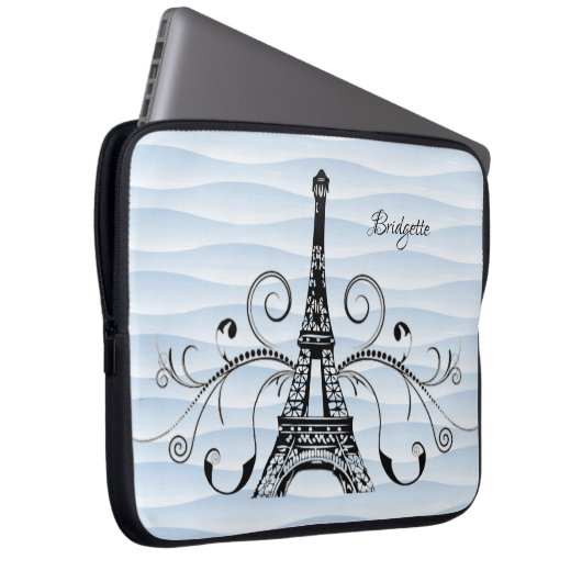 Housse Pour Ordinateur Portable Portable Flourissant Tour Eiffel Bleu (Devant droit)