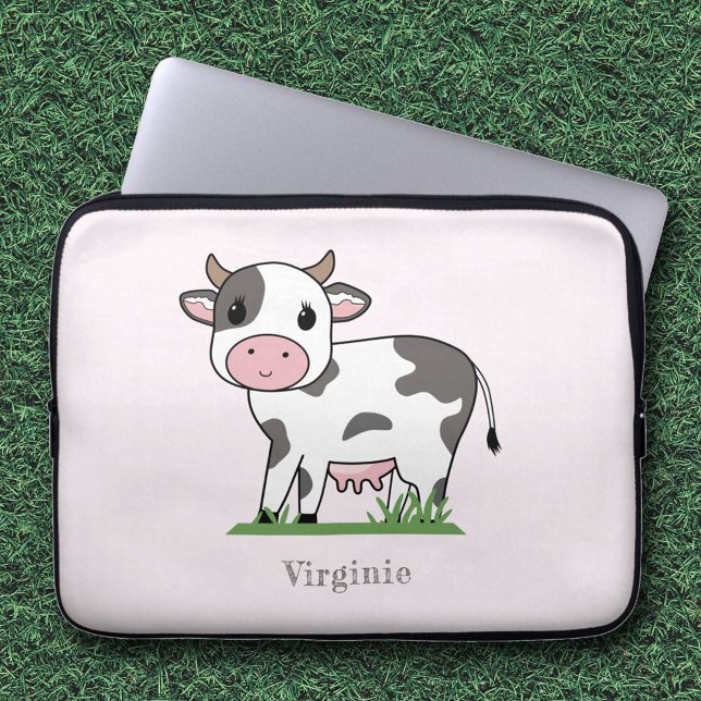Housse Pour Ordinateur Portable Portable rose Vache mignon (Cute Cow Pink Laptop Sleeve)