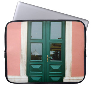 Housse Pour Ordinateur Portable PORTE turquoise EN BOIS AVEC CADRE EN ACIER BLANC