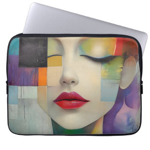 Housse Pour Ordinateur Portable Portrait dans le surréalisme des blocs de couleurs