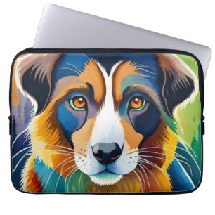 Housse Pour Ordinateur Portable Portrait de chien mignon coloré près