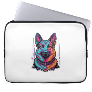 Housse Pour Ordinateur Portable Portrait de chien néon Gravure vintage Graphique_1