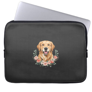 Housse Pour Ordinateur Portable Portrait de chien Retriever doré floral sublimatio