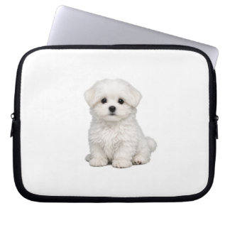 Housse Pour Ordinateur Portable Portrait de chiot maltais blanc et duveteux Amateu