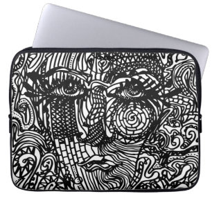 Housse Pour Ordinateur Portable Portrait de ligne Trippy noir et blanc