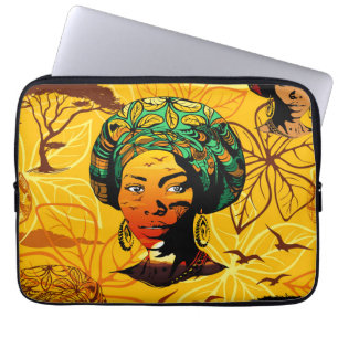 Housse Pour Ordinateur Portable Portrait féminin africain avec coucher de soleil