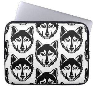 Housse Pour Ordinateur Portable Portrait noir et blanc Husky Lino Motif coupe