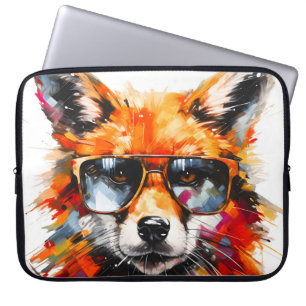 Housse Pour Ordinateur Portable Portrait Pop Art Abstrait Animal Renard Lunettes d